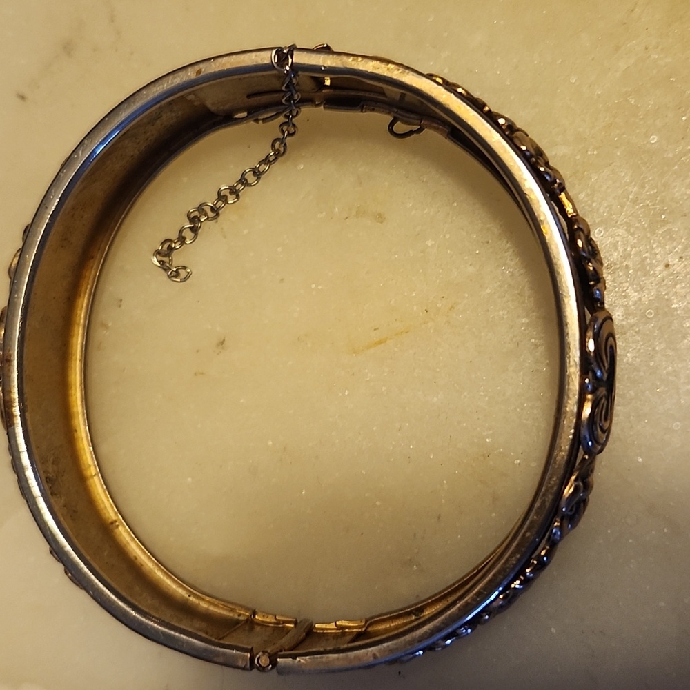 Silver Colored Floral Hinged Bangle Bracelet - image 2